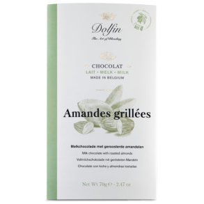 Dolfin 70g chokolade bar, Amandes grillees, lys chokolade