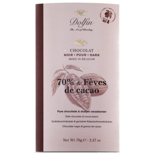 Dolfin 70g chokolade bar 70% ekstra mrk m/kakaostykker