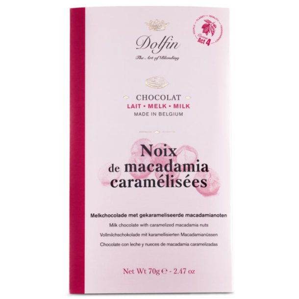  Dolfin 70g chokolade bar 38% mlkechokolade m/macadamia ndder