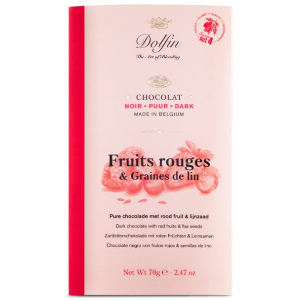 Dolfin 70g chokolade bar m/rde br og hrfr 60% ekstra mrk